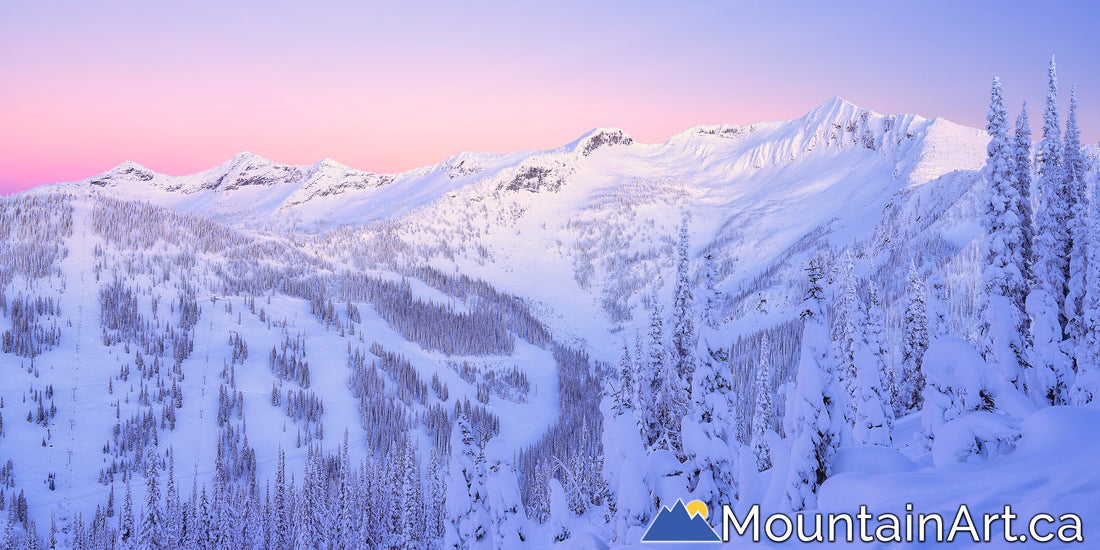  winter sunset alpenglow whitewater ski area ymir bowl nelson BC canada